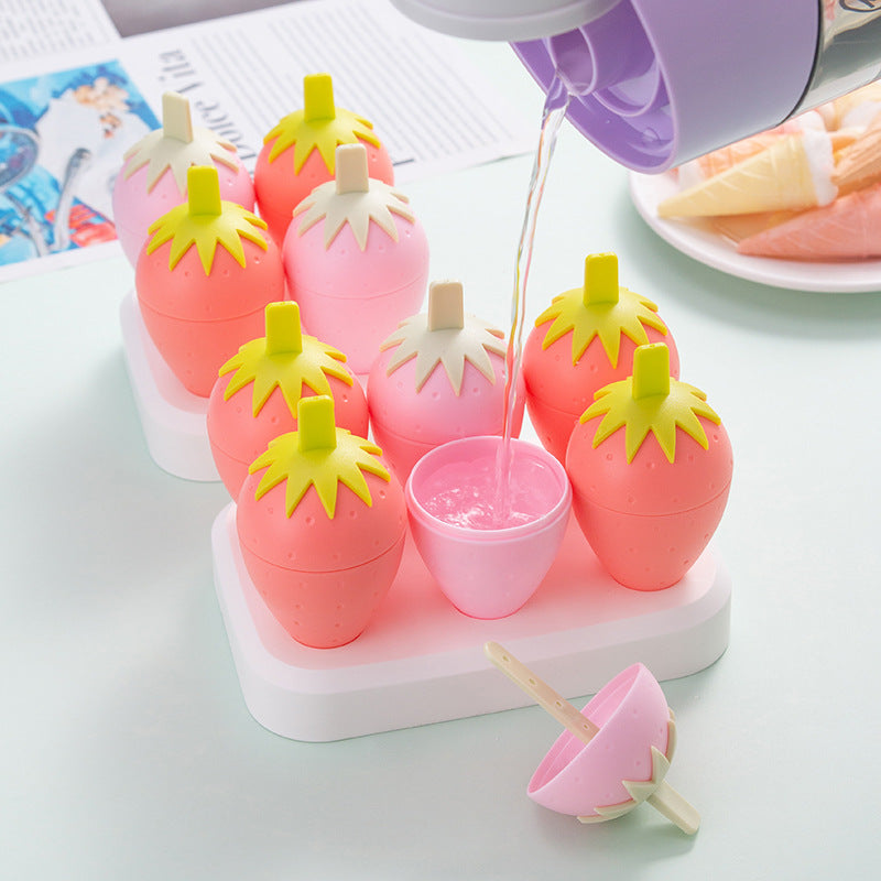 Strawberry Ice Cream Mold — Homemade Popsicle Tray, 4 or 6 Grid