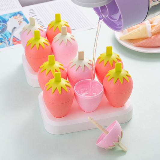 Strawberry Ice Cream Mold — Homemade Popsicle Tray, 4 or 6 Grid