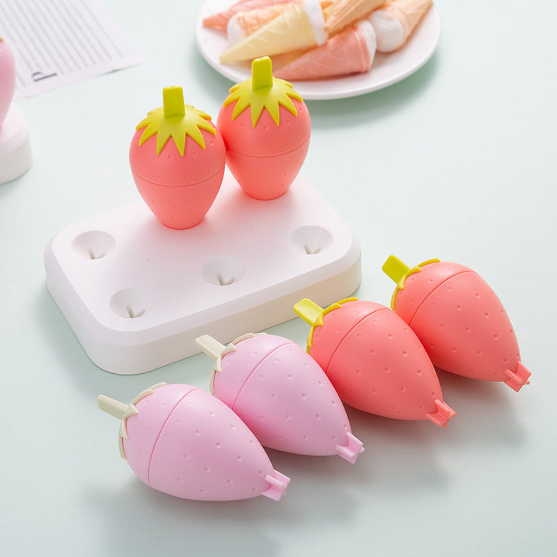 Strawberry Ice Cream Mold — Homemade Popsicle Tray, 4 or 6 Grid