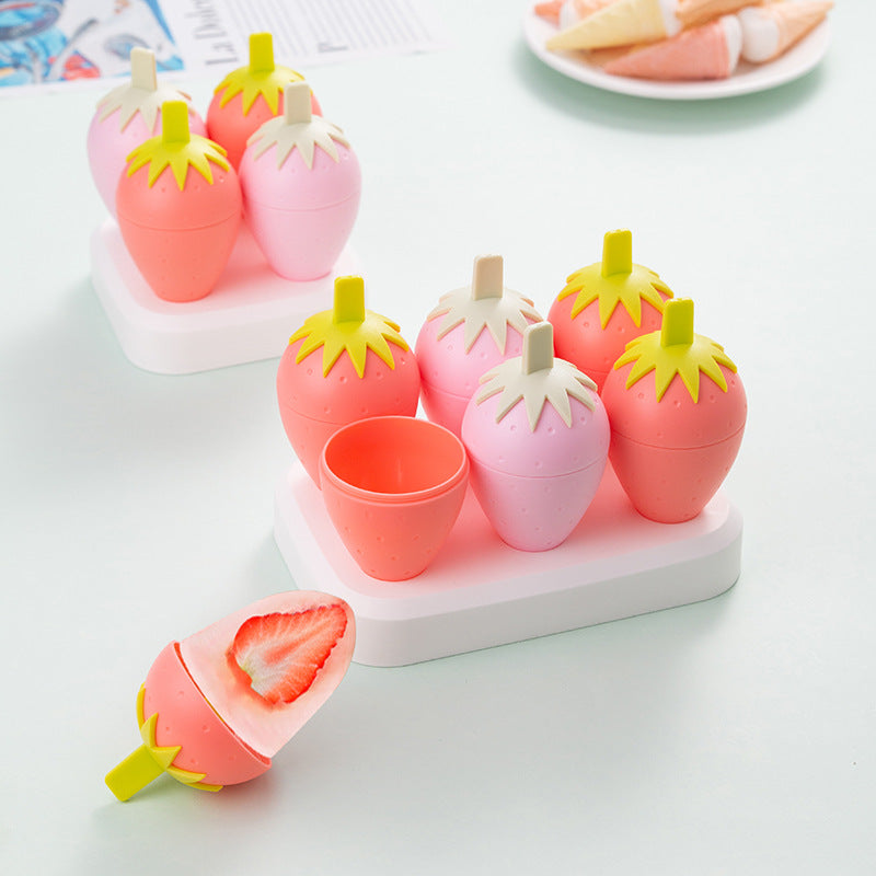 Strawberry Ice Cream Mold — Homemade Popsicle Tray, 4 or 6 Grid